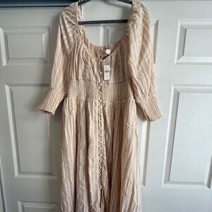 Anthropologie Cream & White Stripped Maxi Dress 3/4 Sleeves XL Petite NWT